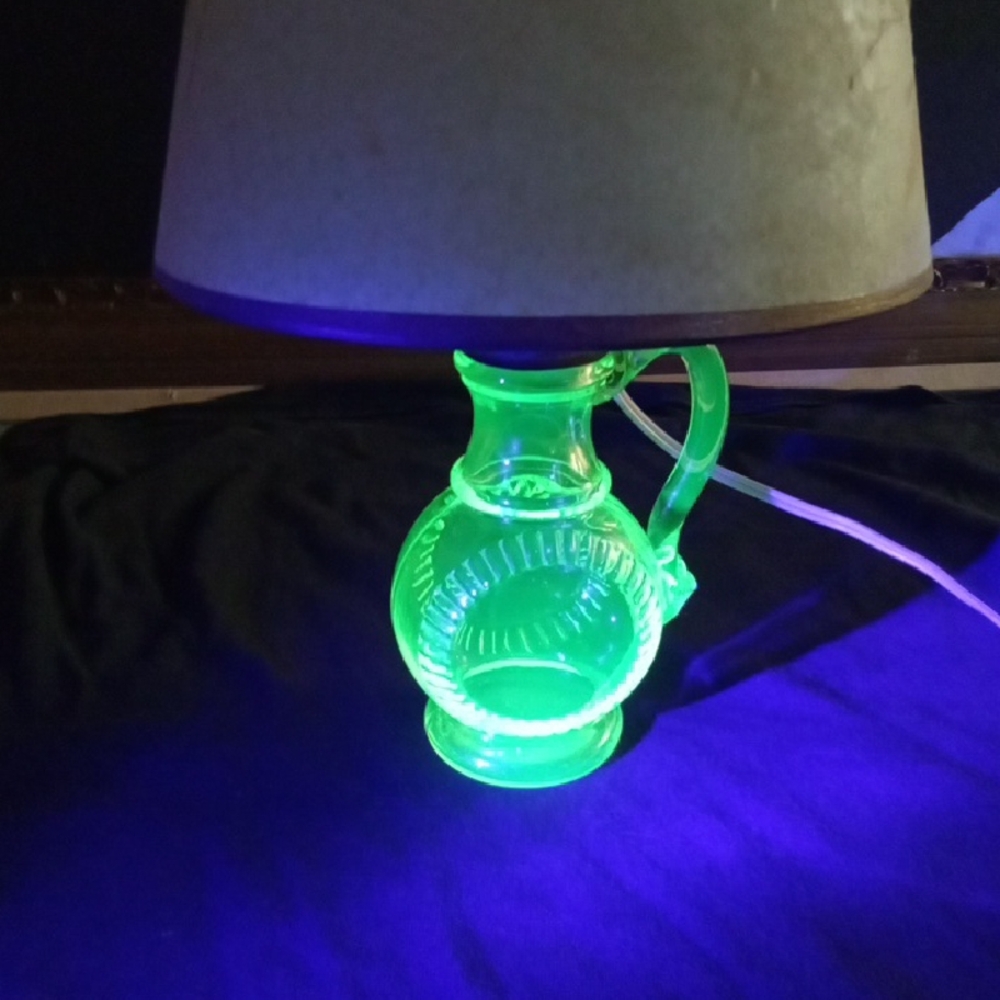Antique Rare Uranium Glass Green Art Lamp .over 100plus Years Old .gorgous Glow